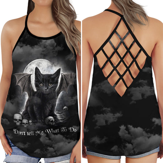 Black Cat Mystery Charm Hollow Tank Top For Yoga Workouts And Casual Wear