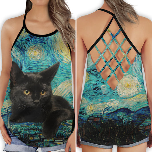 Black Cat Lover Everyday Charm Hollow Tank Top For Yoga Workouts And Casual Wear