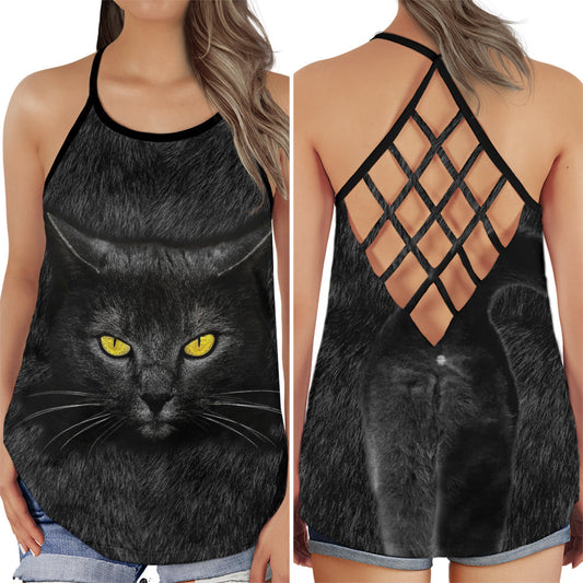 Black Cat Modern Minimal Cute Animal Hollow Tank Top For Yoga Workouts And Casual Wear