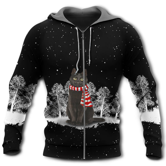 Black Cat Snowy Night Hoodie For Animal Lovers Casual Streetwear Travel And Everyday Comfort