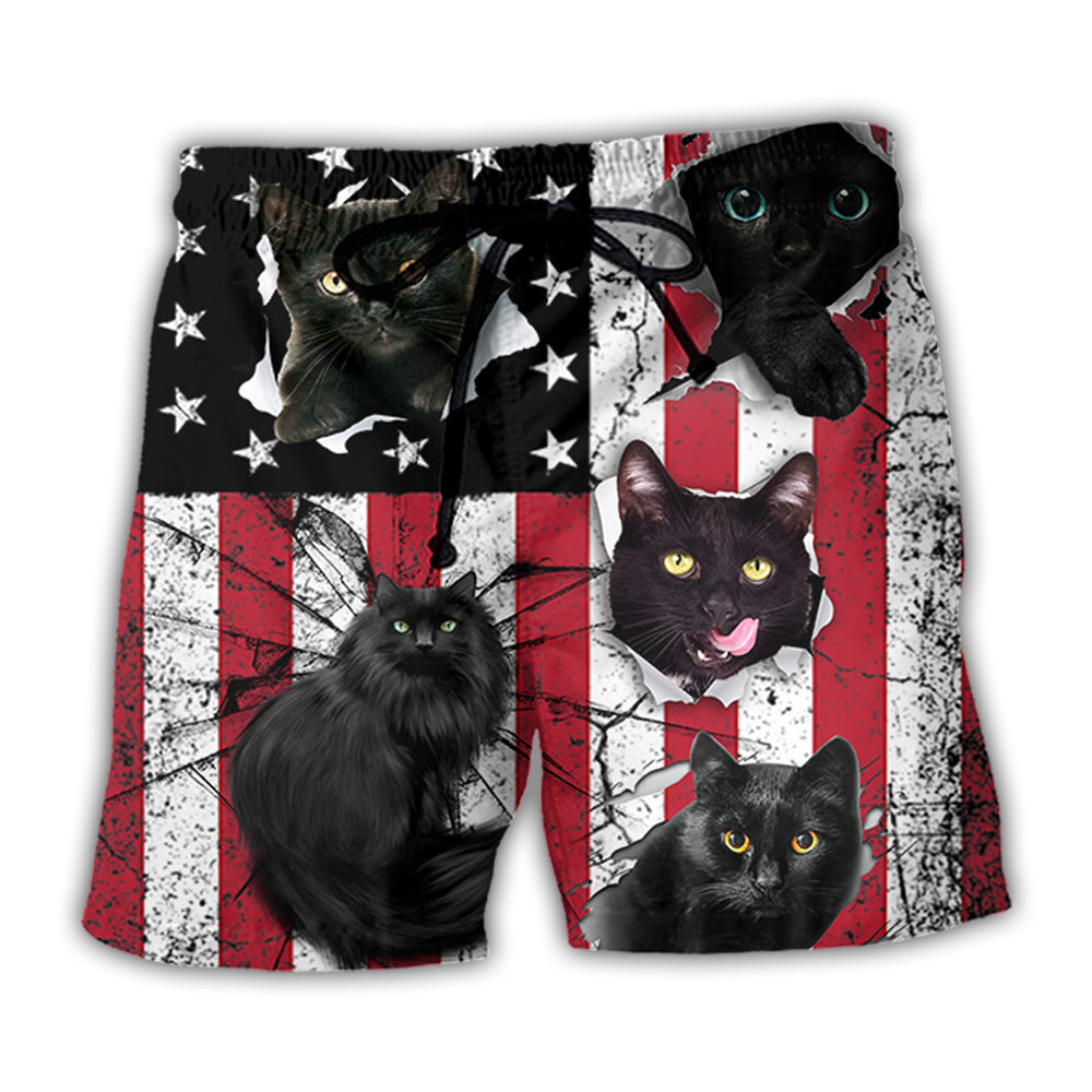 Independence Day Black Cat Beach Shorts For Weekend Travel And Easy Warm Weather Wear