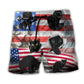 Black Cat America Independence Beach Shorts Pattern View For Weekend Trips And Outdoor Activities