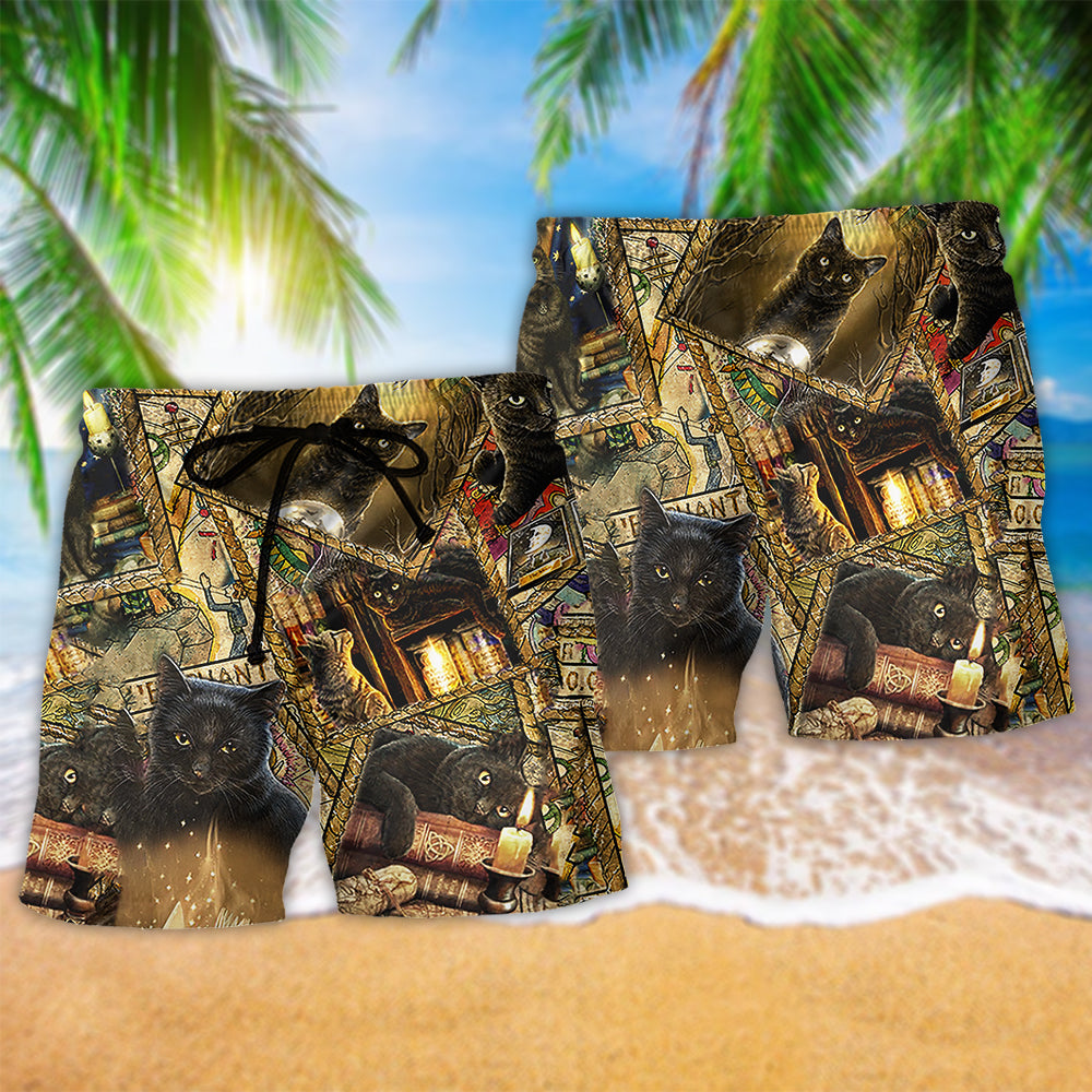 Black Cat Magic Retro Beach Shorts For Warm Weather Travel And Everyday Comfort