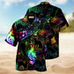 Magical Black Cat Light Music Notes Hawaiian Shirt For Festival Travel, Beach Gatherings, And Relaxed Summer Style