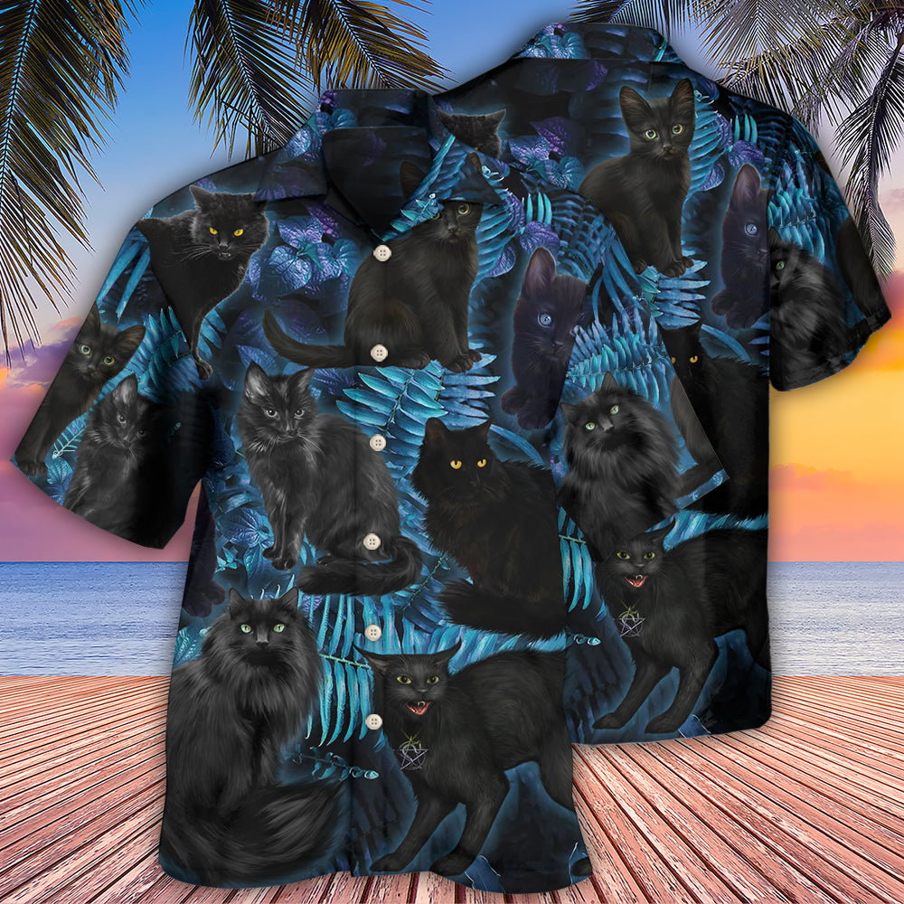Black Cat Midnight Jungle Hawaiian Shirt For Warm Weather Adventures And Everyday Comfort