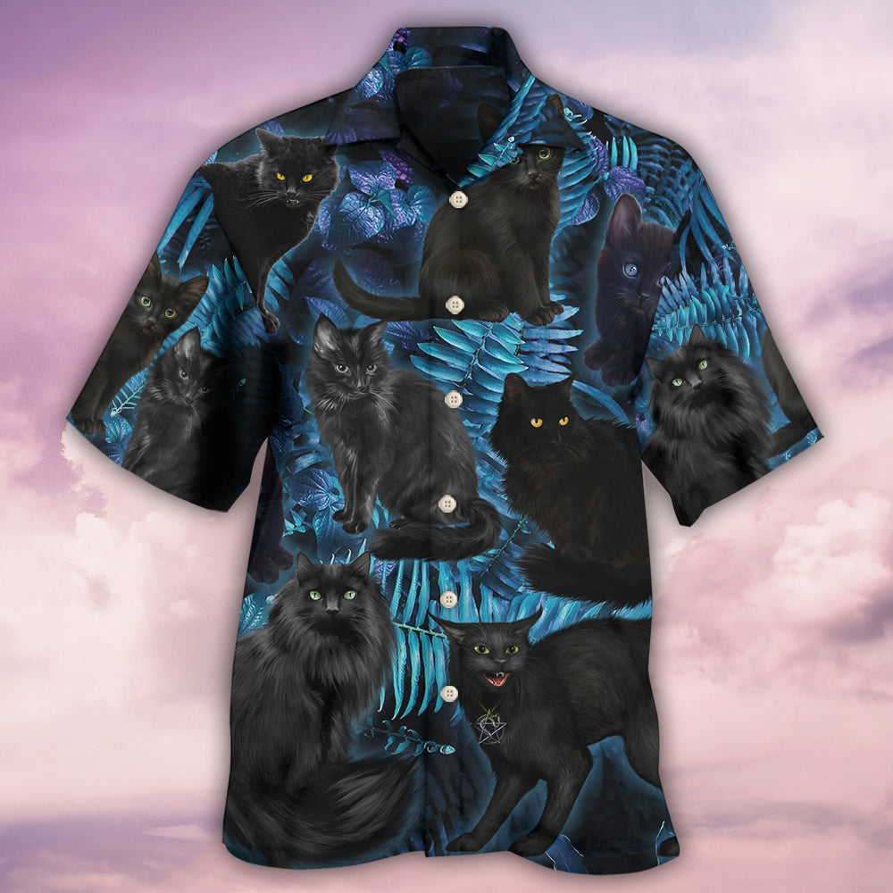 Black Cat Midnight Jungle Hawaiian Shirt Pattern Detail For Vacation Travel And Daily Wear