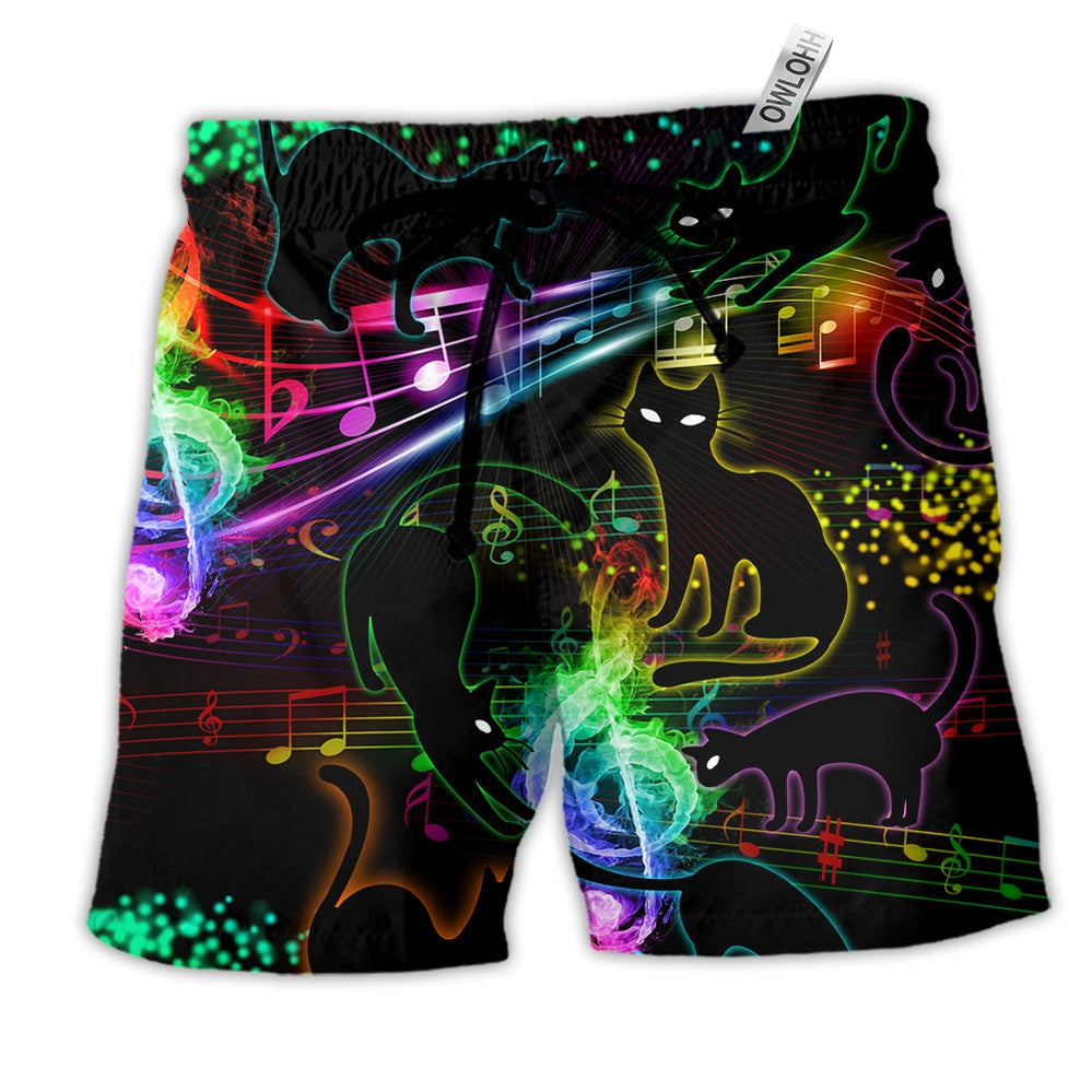 Black Cat The Magical Light Cats On Music Notes Beach Shorts For Creative Warm Weather Outfits
