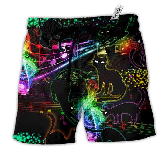 Black Cat The Magical Light Cats On Music Notes Beach Shorts For Creative Warm Weather Outfits