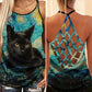 Black Cat Artistic Hollow Tank Top For Fitness Activities And Relaxed Style