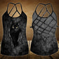 Black Cat Artistic Hollow Tank Top For Studio Workouts And Casual Wear
