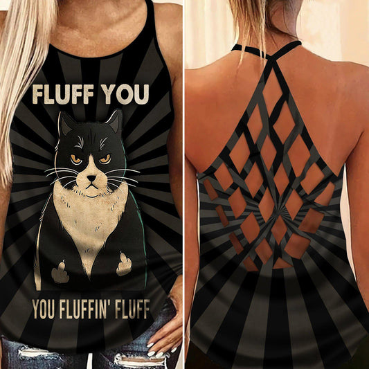 Black Cat Artistic Hollow Tank Top For Workout Classes And Daily Wear