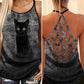 Black Cat Artistic Hollow Tank Top For Summer Outings And Everyday Comfort
