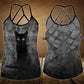 Black Cat Artistic Hollow Tank Top For Summer Outings And Everyday Comfort