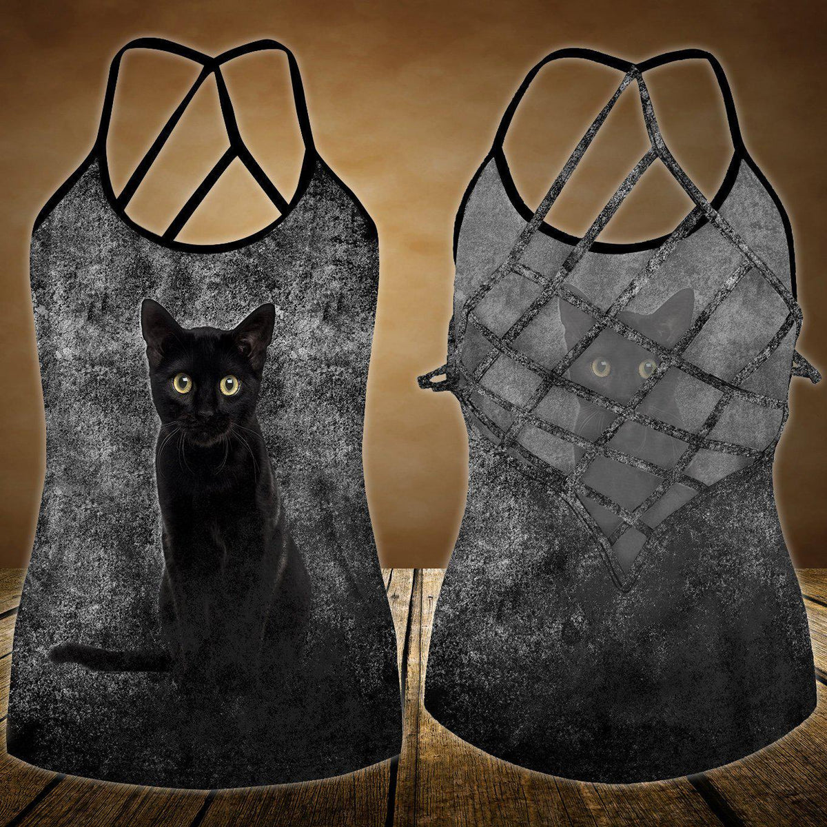 Black Cat Artistic Hollow Tank Top For Summer Outings And Everyday Comfort