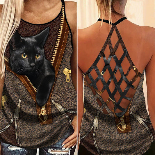 Black Cat Artistic Hollow Tank Top For Active Days And Thoughtful Gifting