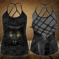 Black Cat Artistic Hollow Tank Top For Yoga Workouts And Casual Wear