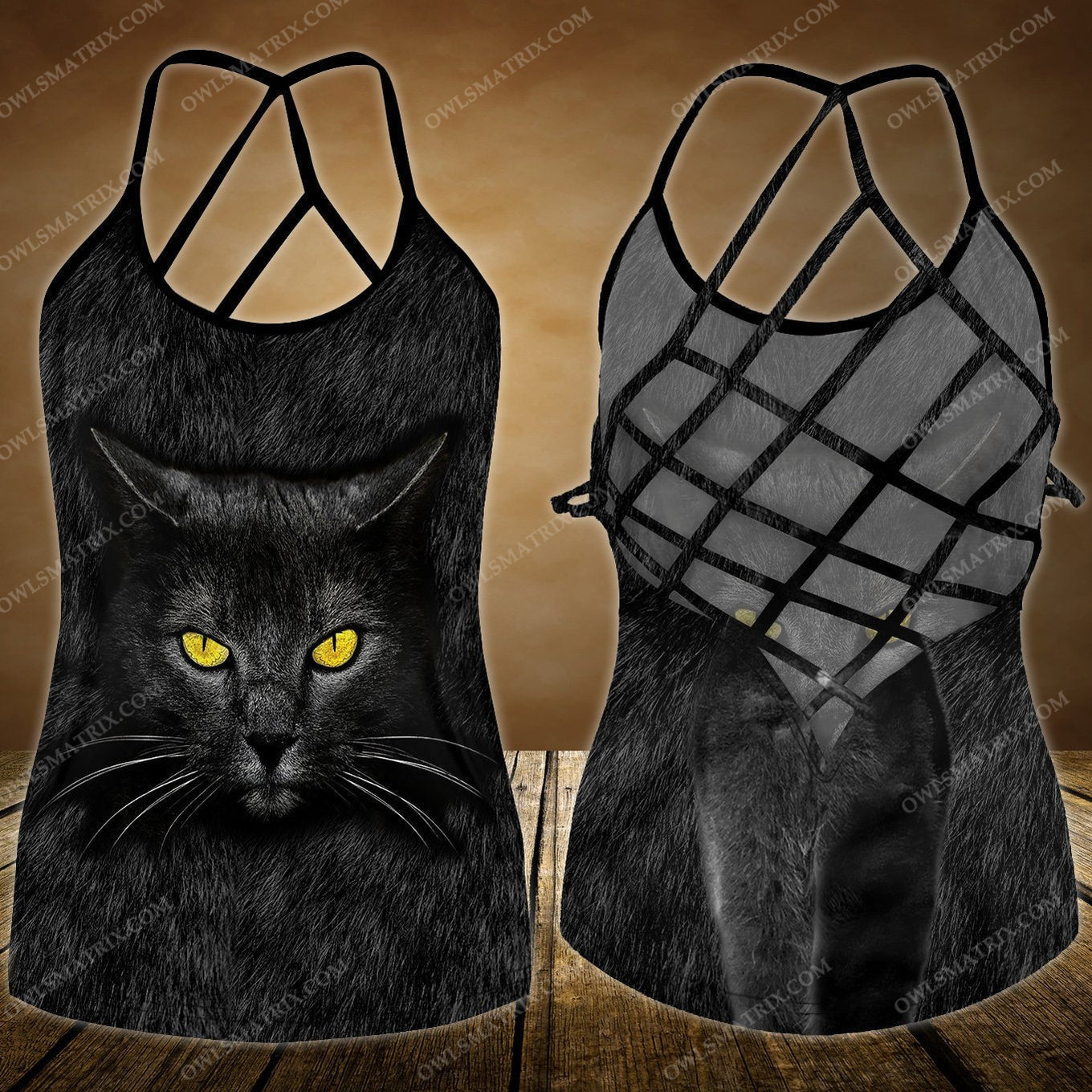 Black Cat Artistic Hollow Tank Top For Yoga Workouts And Casual Wear