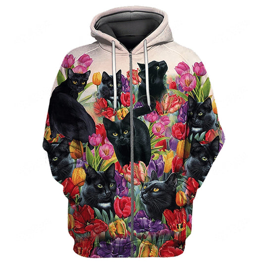 Black Cats Tulip Hoodie For Weekend Adventures Casual Style And Relaxed Comfort