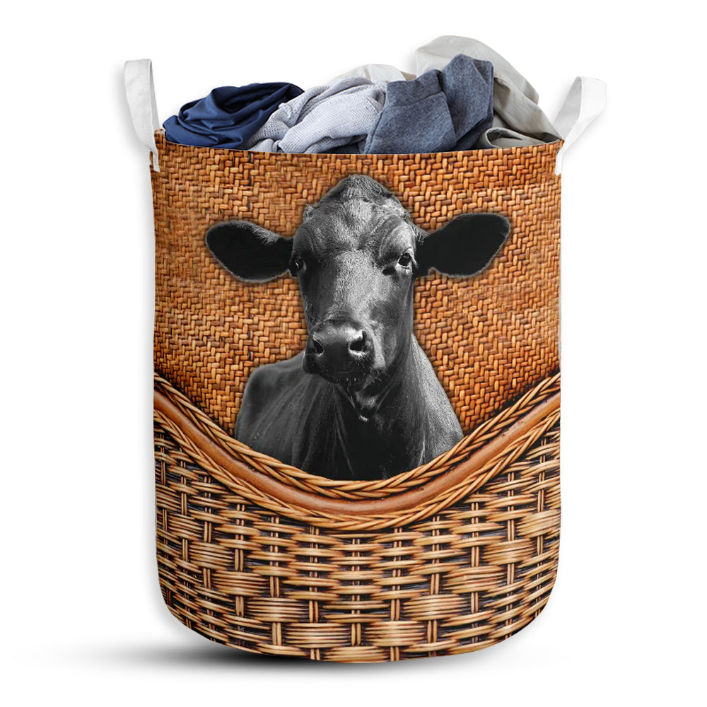 Small Size Black Cow Rattan Texture Laundry Basket For Bathroom Bedroom Storage