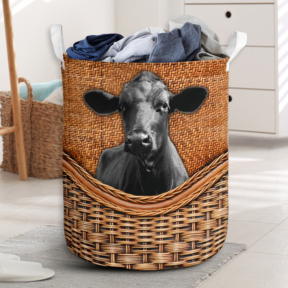 Black Cow Rattan Texture Laundry Basket For Room Home Organizer