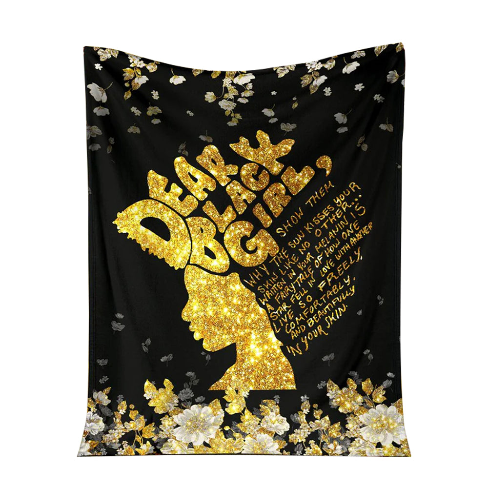 Black Girl Dear Black Girl Faux Glitter Print African American Flannel Blanket For Cozy Bedroom Sofa Decor