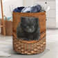 Black Pomeranian Dog Rattan Texture Laundry Basket For Room Home Organizer