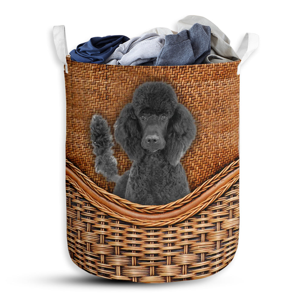 Small Size Black Standard Poodle Dog Rattan Texture Laundry Basket For Bathroom Bedroom Storage
