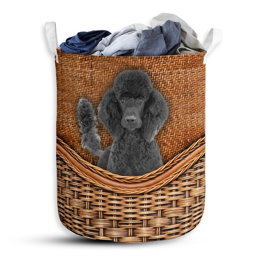 Small Size Black Standard Poodle Dog Rattan Texture Laundry Basket For Bathroom Bedroom Storage