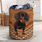 Black Tan Dachshund Dog Rattan Texture Laundry Basket For Room Home Organizer