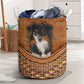 Black Tri Aussie Dog Rattan Texture Laundry Basket For Room Home Organizer
