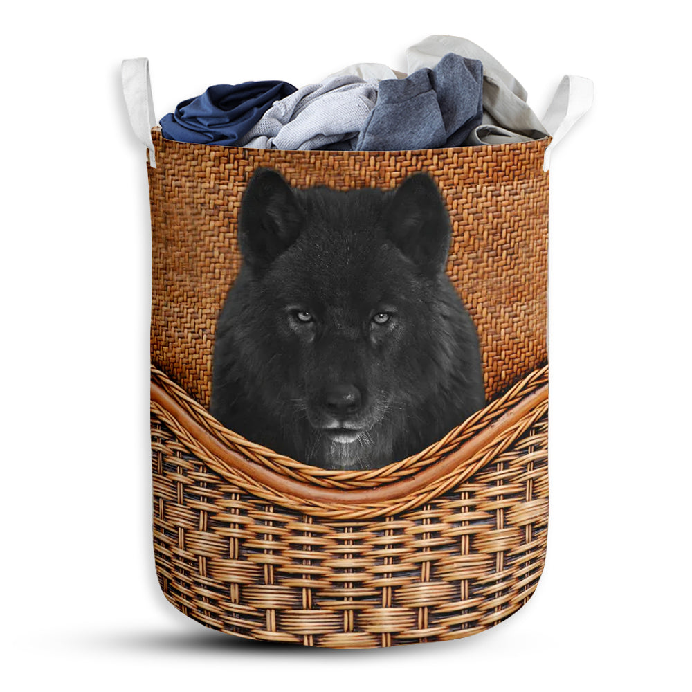 Small Size Black Wolf Rattan Texture Laundry Basket For Bathroom Bedroom Storage