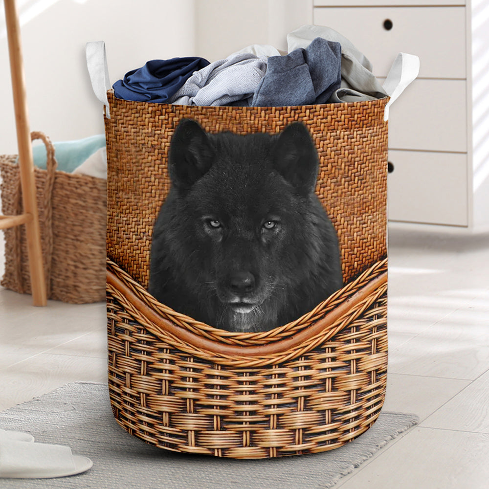 Black Wolf Rattan Texture Laundry Basket For Room Home Organizer