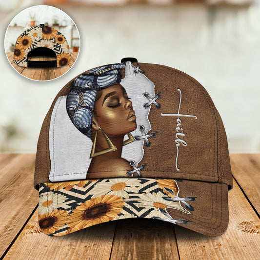 Black Woman Faith Sunflower Classic Cap For Beach Vacations Outdoor Trips And Everyday Comfort