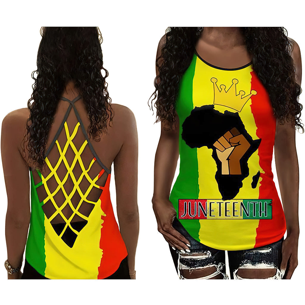 Black Woman Love Peace Rasta Colors Hollow Tank Top For Yoga Workouts And Festival Wear