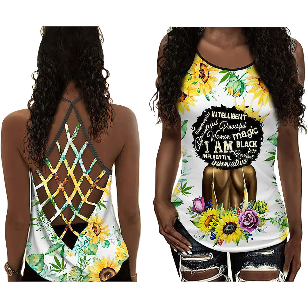 Black Woman Love Peace Strong Identity Hollow Tank Top For Yoga Workouts And Festival Wear