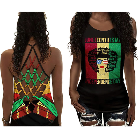 Black Woman Love Peace Independence Hollow Tank Top For Yoga Workouts And Festival Wear