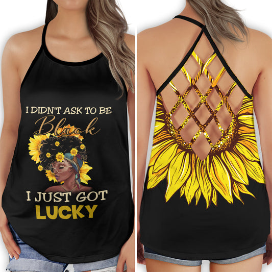 Black Woman Lucky Blessed Energy Hollow Tank Top For Yoga Workouts And Casual Wear