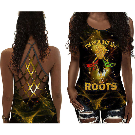Black Woman Love Peace My Roots Heritage Hollow Tank Top For Yoga Workouts And Festival Wear
