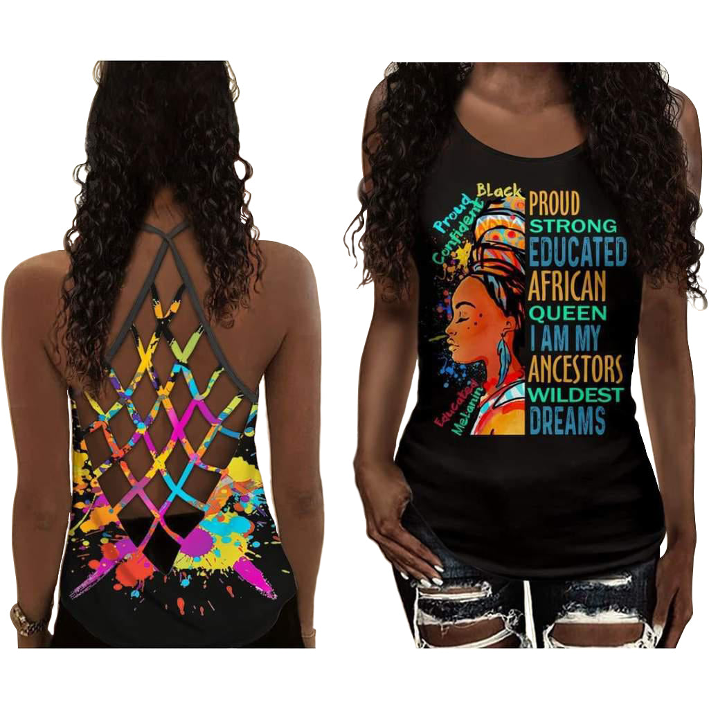 Black Woman Love Peace Strong Educated Hollow Tank Top For Yoga Workouts And Festival Wear