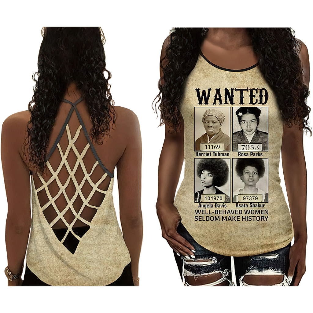 Black Woman Love Peace Wanted Hollow Tank Top For Yoga Workouts And Festival Wear
