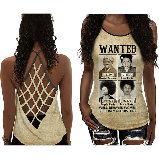 Black Woman Love Peace Wanted Hollow Tank Top For Yoga Workouts And Festival Wear