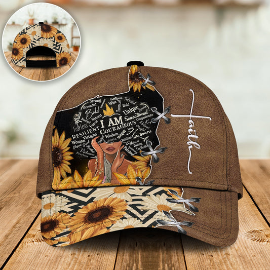 Black Woman Sunflower Faith Classic Cap For Travel Holidays Parties And Relaxed Casual Styling