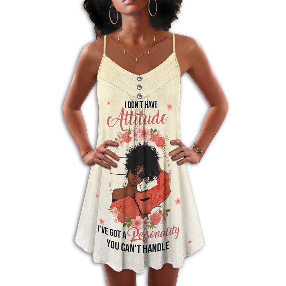 Black I Dont Have Attitude V-Neck Sleeveless Cami Dress For Sunny Getaways And Thoughtful Gifting