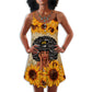 Black Faith Sunflower V-Neck Sleeveless Cami Dress For Floral Vacations And Casual Everyday Style