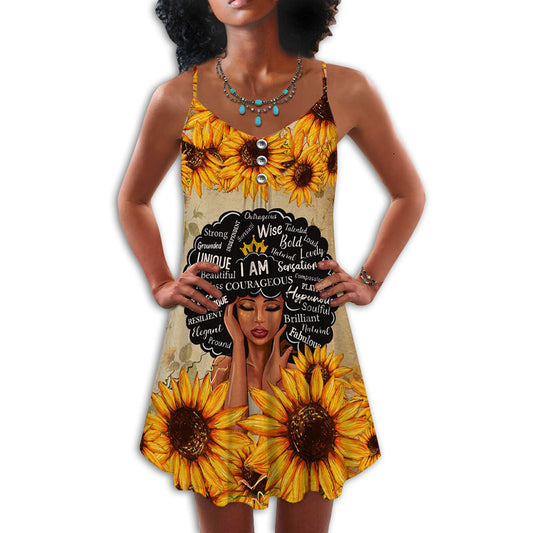 Black Women Sunflower Faith – Women's Summer Sleeveless V-Neck Camisole Dress