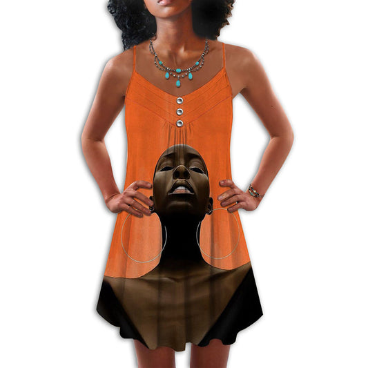 Black Women Strength And Pride – Women's Summer Sleeveless V-Neck Camisole Dress