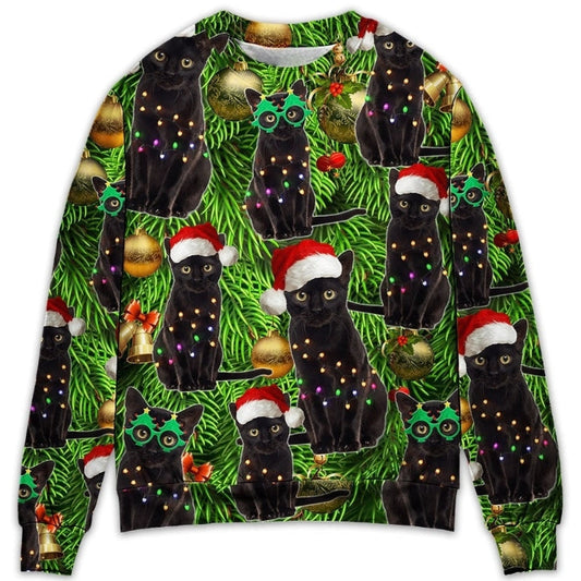 Black Cat Christmas Merry Xmas Sweater For Festive Family Events Casual Wear And Holiday Gift Giving