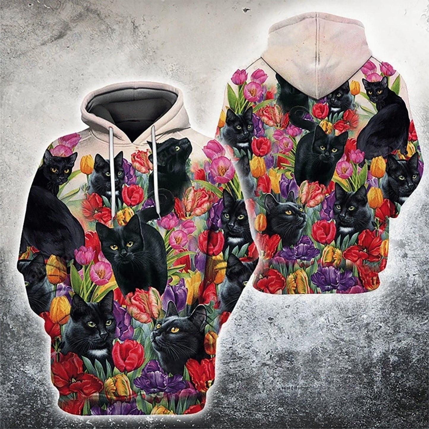 Black Cats Tulip Hoodie For Weekend Adventures Casual Style And Relaxed Comfort