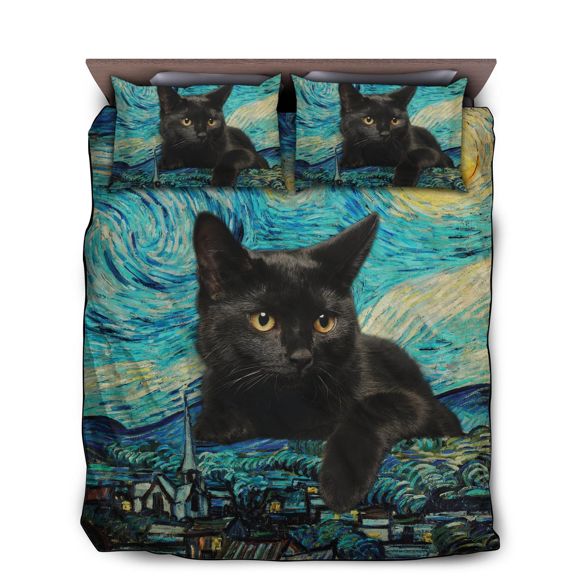 Black Cat Night Bedding Cover For Pet Lover Bedroom Decor