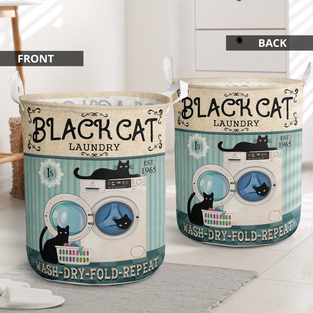 Black Cat Wash Laundry Basket For Room Home Organizer